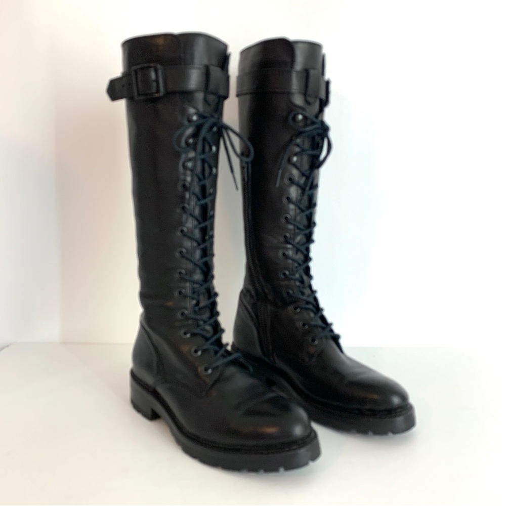 Frye Julie Lace Tall Black Combat Boots EUC